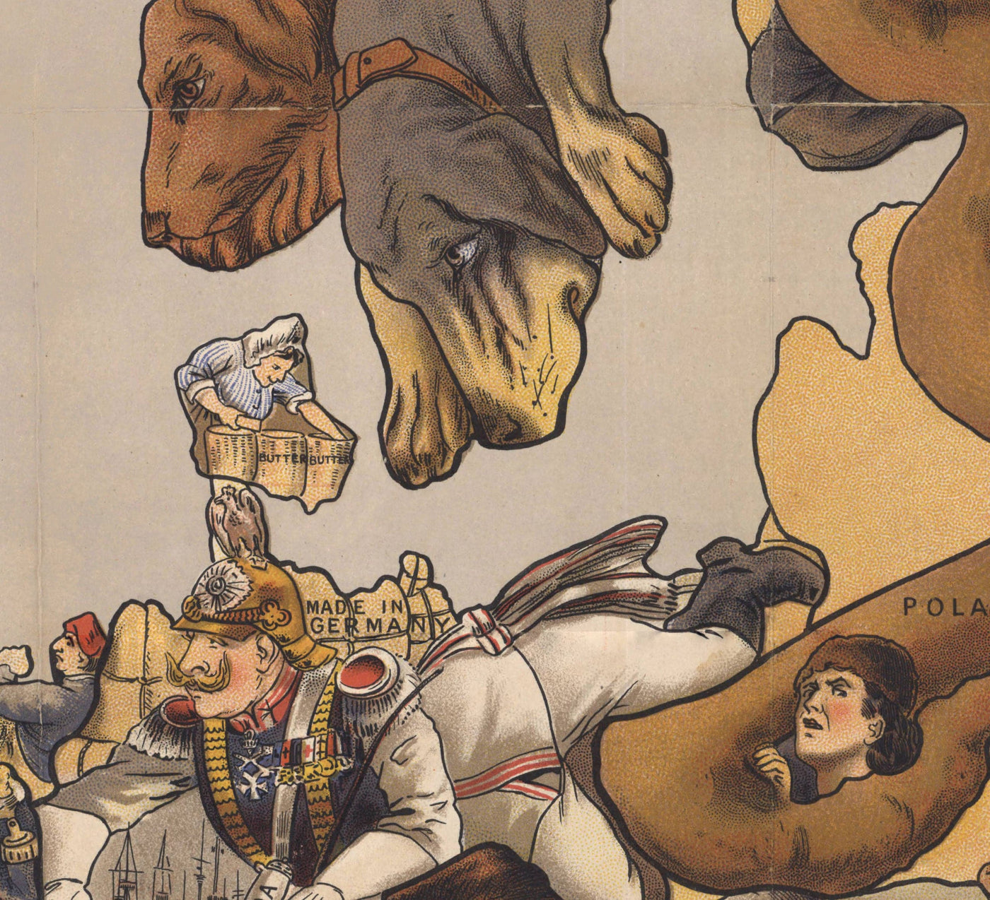 Vieille carte satirique de l'Europe, 1900 de Fredrick Rose - John Bull Propaganda Serio-Comic, Octopus Nikolai II Empire russe