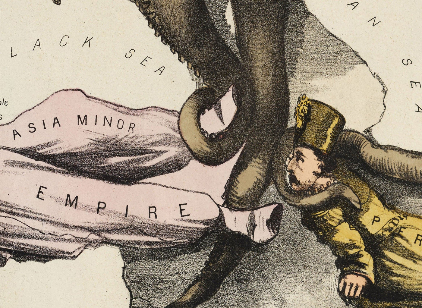 Mapa satírico antiguo de Europa, 1877 de Fredrick Rose - Propaganda del siglo XIX Serio-Comic, Octopus Russian vs. Ottoman Impires