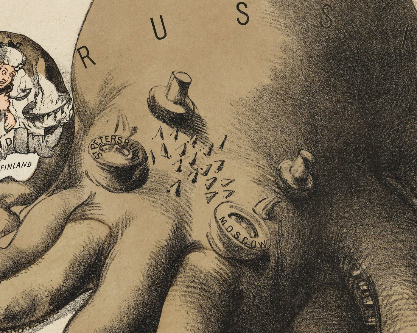 Ancienne carte satirique de l'Europe, 1877 par Fredrick Rose - Propaganda du 19ème siècle Serio-Comic, Octopus russe vs Empires ottomanes
