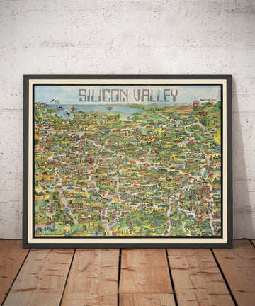 Old Map of Silicon Valley, 1982 - Pictorial Chart of Mountainview, Sunnyvale, Cupertino, San Jose, Fremont