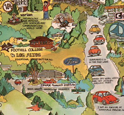Alte Karte von Silicon Valley, 1982 - bildliches Diagramm der Bergsicht, Sunnyvale, Cupertino, San Jose, Fremont