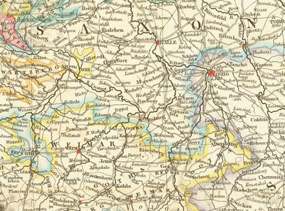 Antiguo mapa de Alemania occidental realizado por John Arrowsmith en 1862 - Berlín, Múnich, Stuttgart, Hannover, Núremberg, Fráncfort
