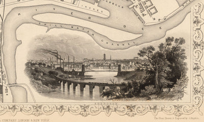 Ancienne carte d'Aberdeen, Écosse en 1851 par Tallis & Rapkin