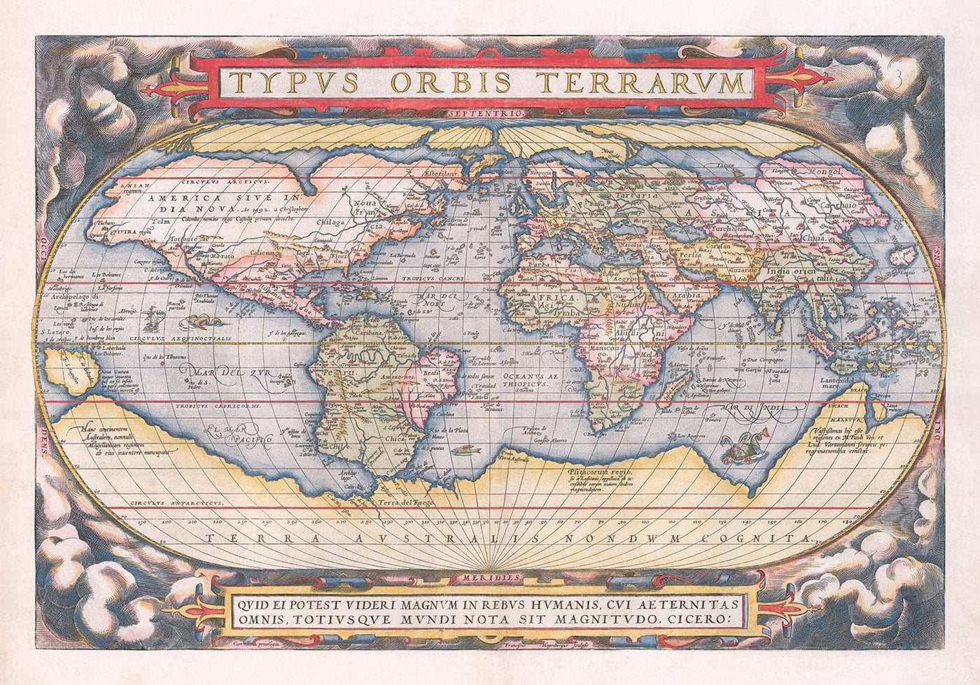 Carte mondiale de la vieille monde, 1570 - Le premier Atlas mondial - d'Abraham Ortelius