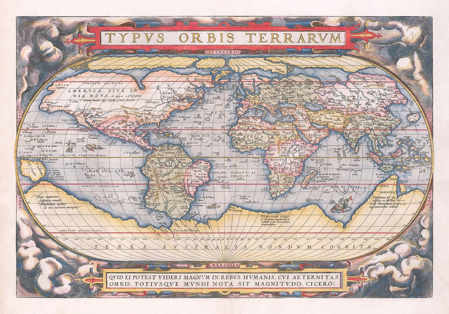 First Ever Map Invented Old World Map, 1570 - The First World Atlas - by Abraham Ortelius – The ...