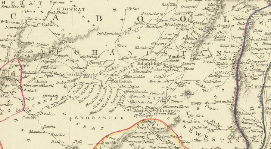 Alte Karte von Pakistan und Afghanistan, 1851 von Tallis und Rapkin - Kabule, Punjab, Iran, Kaschmir, Belutschistan, Arabisches Meer 