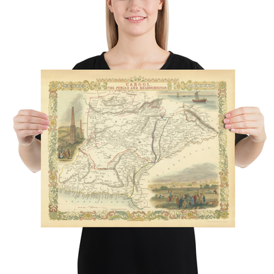 Alte Karte von Pakistan und Afghanistan, 1851 von Tallis und Rapkin - Kabule, Punjab, Iran, Kaschmir, Belutschistan, Arabisches Meer 