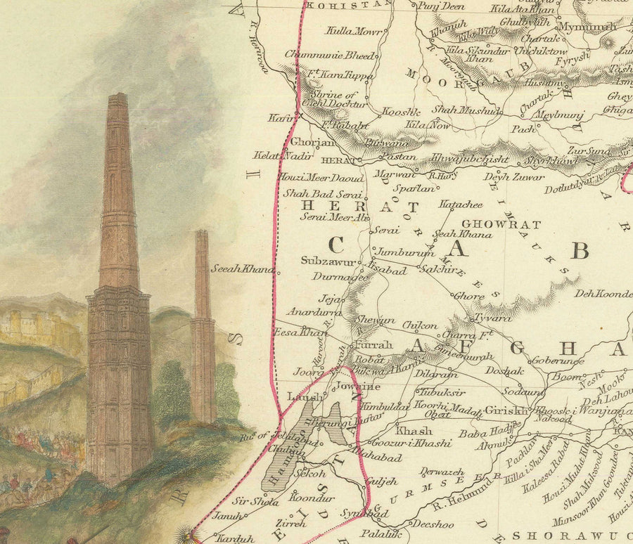 Alte Karte von Pakistan und Afghanistan, 1851 von Tallis und Rapkin - Kabule, Punjab, Iran, Kaschmir, Belutschistan, Arabisches Meer 