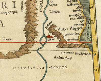 Alte historische Karte von Nordafrika im Jahr 1545 von Sebastian Munster - Babylon, Kairo, Nil, Alexandria, Ägypten