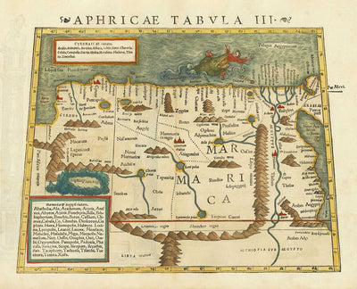 Antiguo mapa histórico del norte de África en 1545 por Sebastian Munster - Babilonia, El Cairo, río Nilo, Alejandría, Egipto