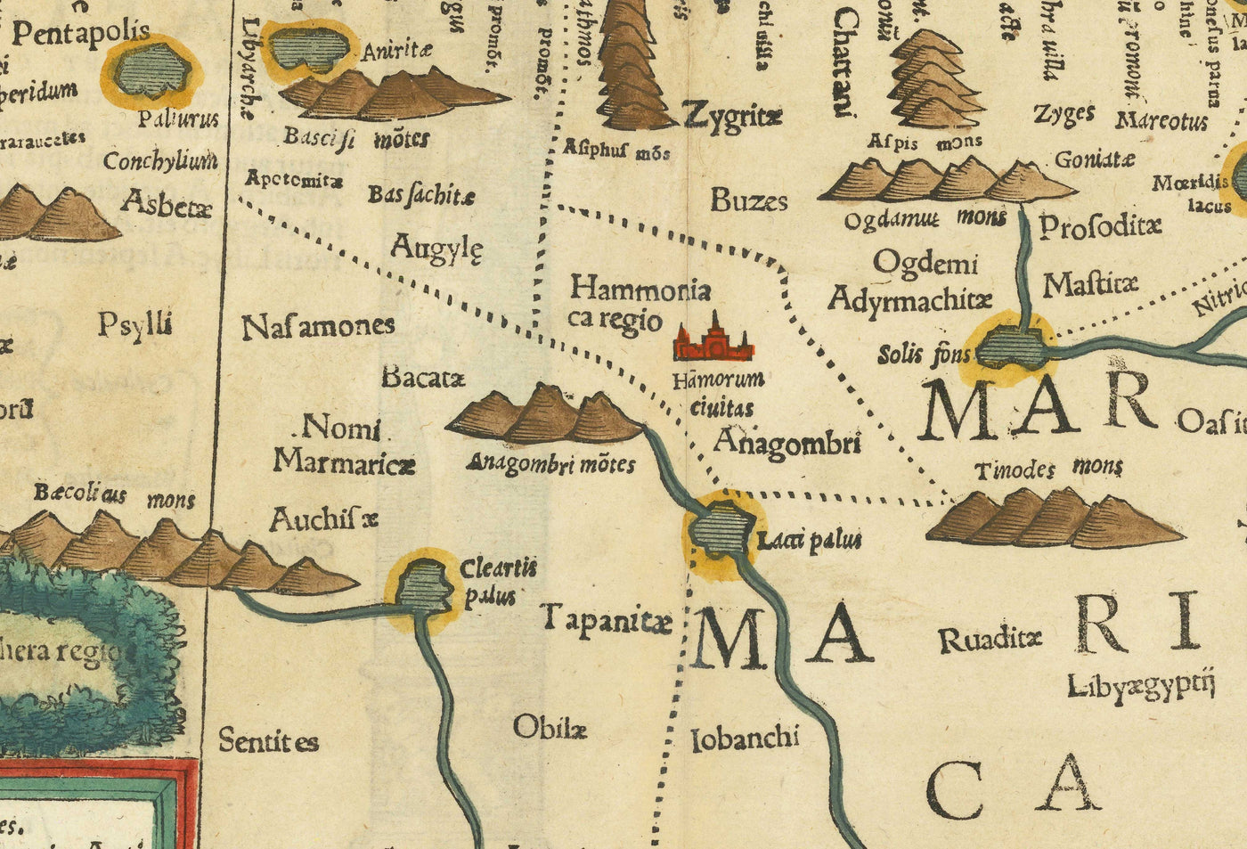 Old Historical Map of North Africa in 1545 by Sebastian Munster - Babylon, Cairo, River Nile, Alexandria, Egypt