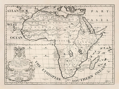 Old Map of Africa in 1700 by Edward Wells - Egypt, Canary Islands, Negroland, Sahara, Madagascar, Guinea, Congo