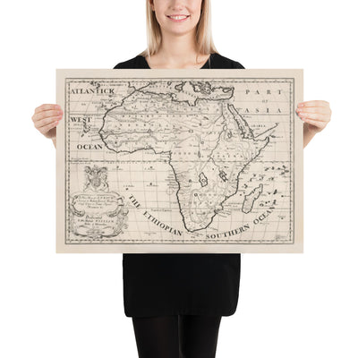Antiguo mapa de África en 1700 por Edward Wells - Egipto, Islas Canarias, Negrolandia, Sahara, Madagascar, Guinea, Congo
