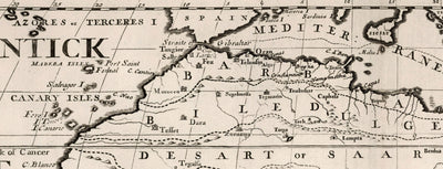 Antiguo mapa de África en 1700 por Edward Wells - Egipto, Islas Canarias, Negrolandia, Sahara, Madagascar, Guinea, Congo