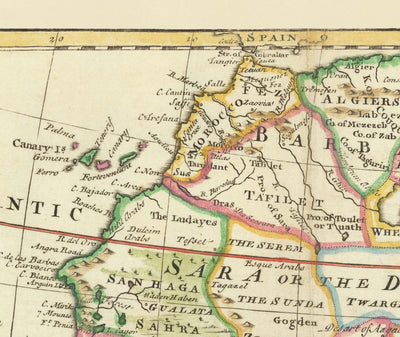 Seltene alte Karte von Afrika, 1747 von Emanuel Bowen - Pre-Colonial, Handfarbenung - Sklavenhandel, Negholand, Äthiopien, Barbary, Nubia