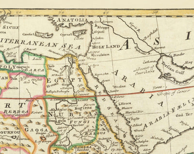 Seltene alte Karte von Afrika, 1747 von Emanuel Bowen - Pre-Colonial, Handfarbenung - Sklavenhandel, Negholand, Äthiopien, Barbary, Nubia