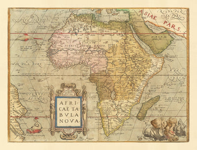 Alte Karte von Afrika von Abraham Ortelius, 1570 - Erste Karte des afrikanischen Kontinents - Nubia, Sansibar, Zentralafrika, Nil