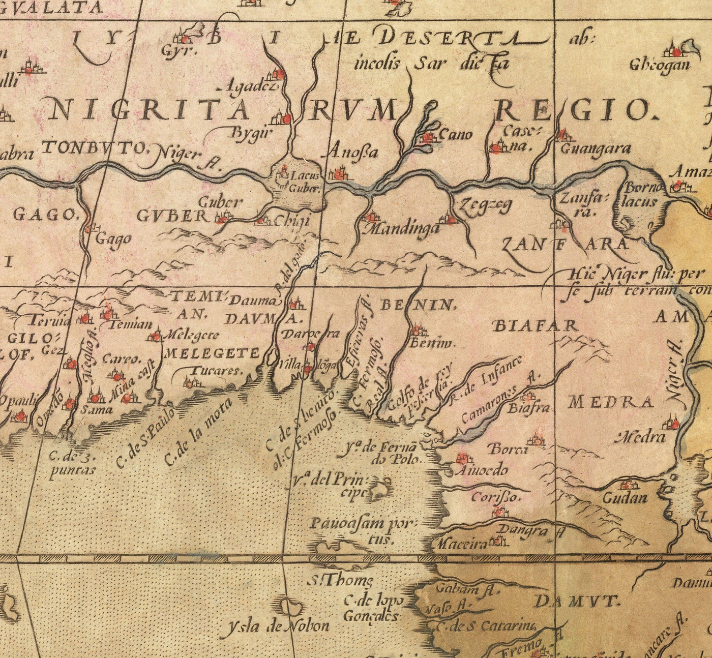 Mapa antiguo de África por Abraham Ortelius, 1570 - primer mapa del continente africano - Nubia, Zanzíbar, África Central, Nilo