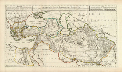 Old Map of Alexander the Great's Empire, 1731 - 336-323 BC, Egypt, Turkey, Middle East, Persia, Afghanistan