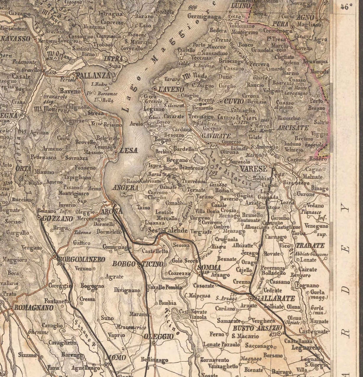 Ancienne carte des Alpes en 1874 par Johann Mayr - Cervin, Mont Blanc, Genève, Rhône, Lausanne, Grenoble, Sierre