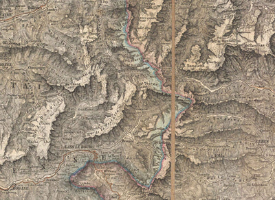 Alte Alpenkarte von Johann Mayr aus dem Jahr 1874 - Matterhorn, Mont Blanc, Genf, Rhone, Lausanne, Grenoble, Sierre