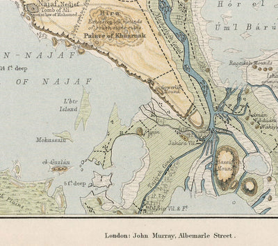 Alte Karte der antiken Stadt Babylon im Jahr 1874 von William Smith - Irak, Babylonisches Reich, Euphrat, Hillah