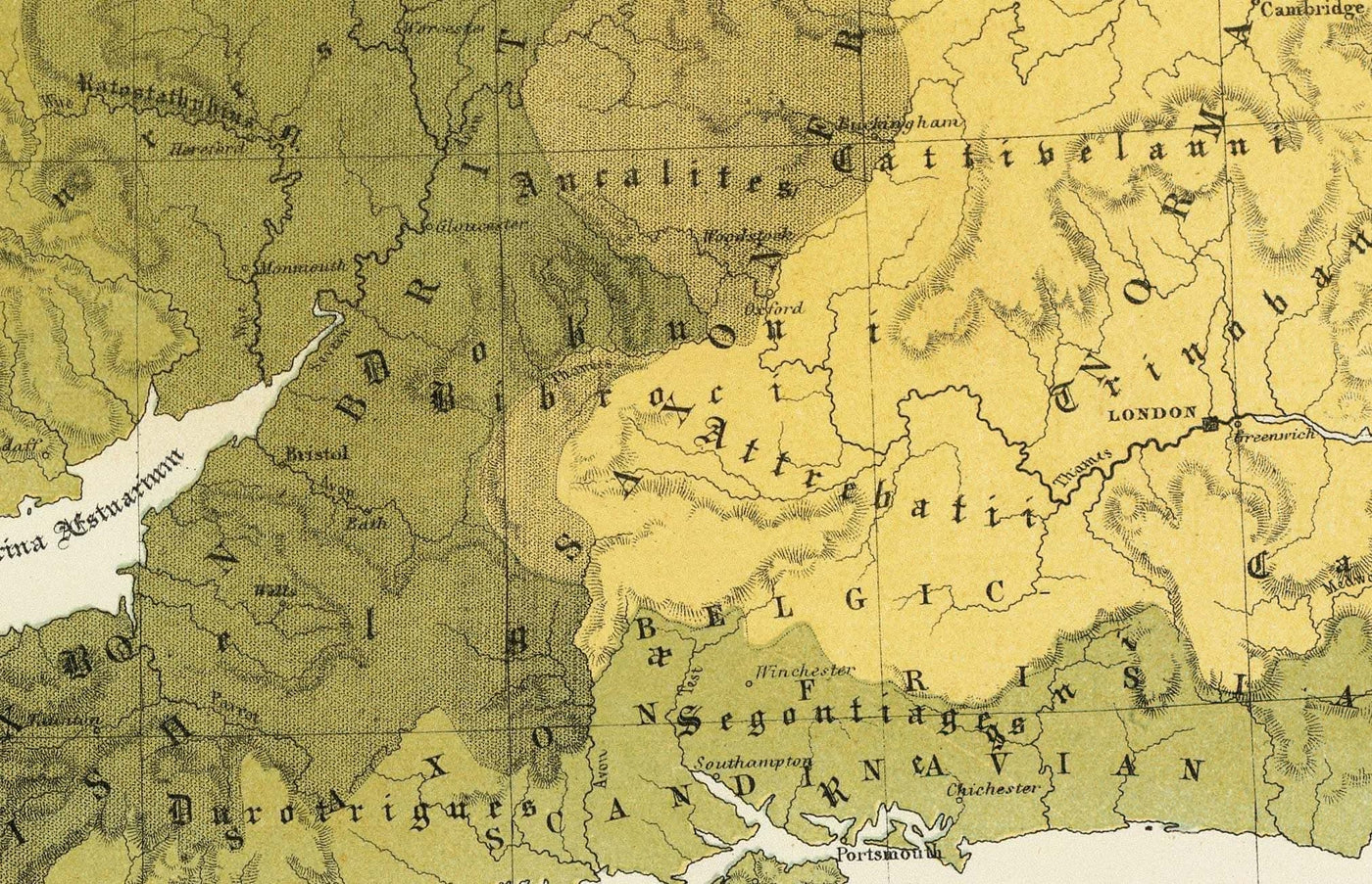 Alte Karte des alten Britanniens, 1856 - Wales, Erse, gälisches Irland, Pikten, keltische Stämme der Eisenzeit, Siluren