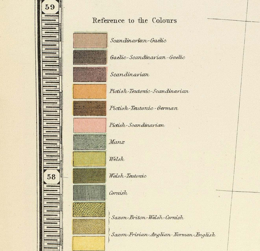 Mappa Antica della Gran Bretagna, 1856 - Galles, Erse, Irlanda Gaelica, Pitti, Tribù Celtiche dell&