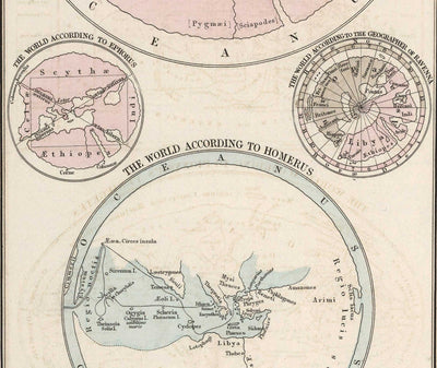 Antike geografische Systeme von William Smith aus dem Jahr 1874 - Herodot, Ptolemäus, Hekataeus, Eratosthenes Weltkarten