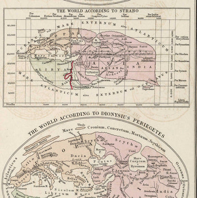 Anciens systèmes géographiques par William Smith en 1874 - Hérodote, Ptolémée, Hécatée, Ératosthène Cartes du monde