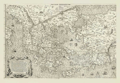Alte Karte des antiken Griechenlands, 1558 von Salamanca - Mazedonien, Balkan, Kreta, Rhodos, Türkei, Asien Minor