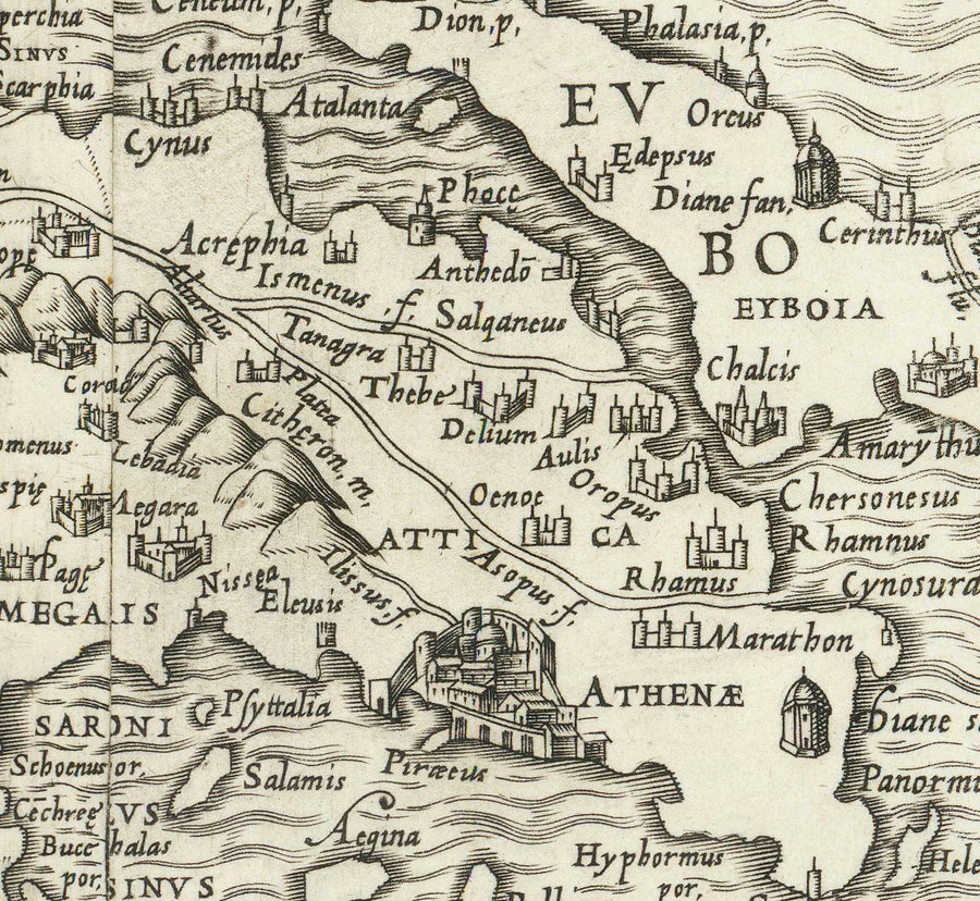 Antica mappa della Grecia, 1558 di Salamanca - Macedonia, Balcani, Creta, Rodi, Turchia, Corfù 