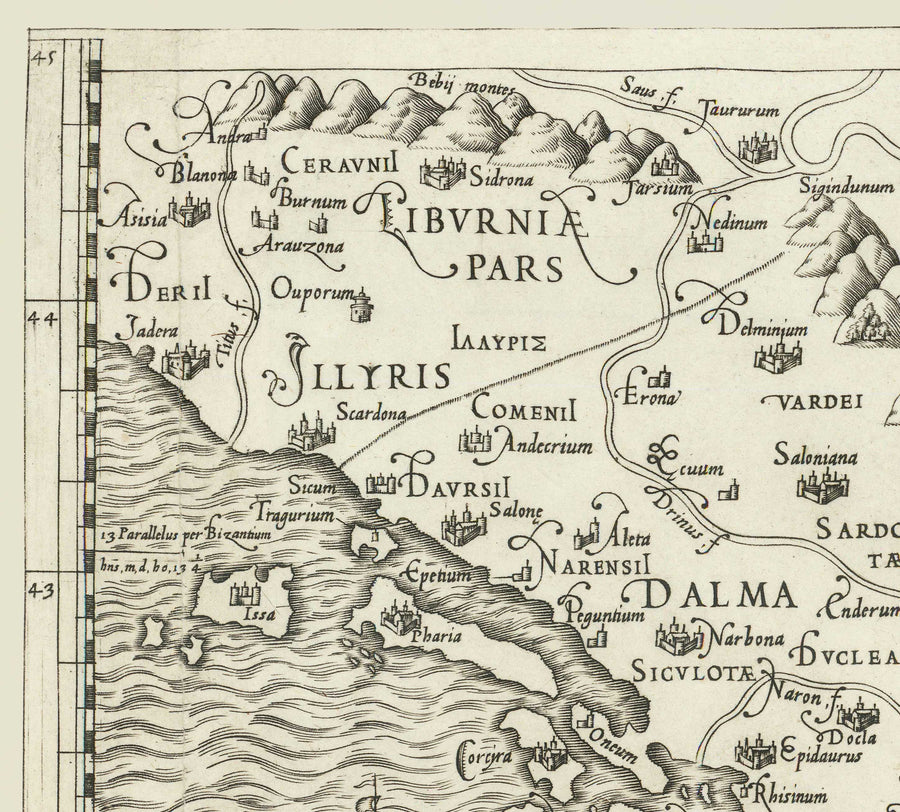 Antica mappa della Grecia, 1558 di Salamanca - Macedonia, Balcani, Creta, Rodi, Turchia, Corfù 