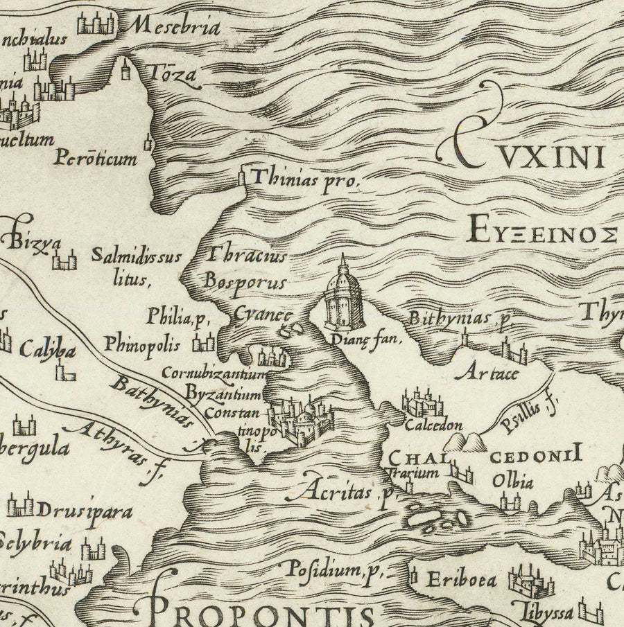 Antica mappa della Grecia, 1558 di Salamanca - Macedonia, Balcani, Creta, Rodi, Turchia, Corfù 