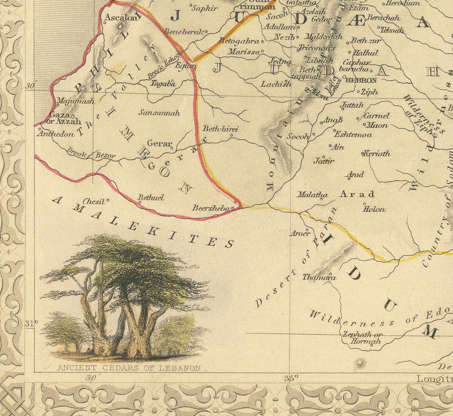 Mappa antica della Palestina nel 1851 - Terra Santa, Canaan, Gerusalemme, Giudea, Samaria, Galilea, Israele, Cisgiordania, Gaza 
