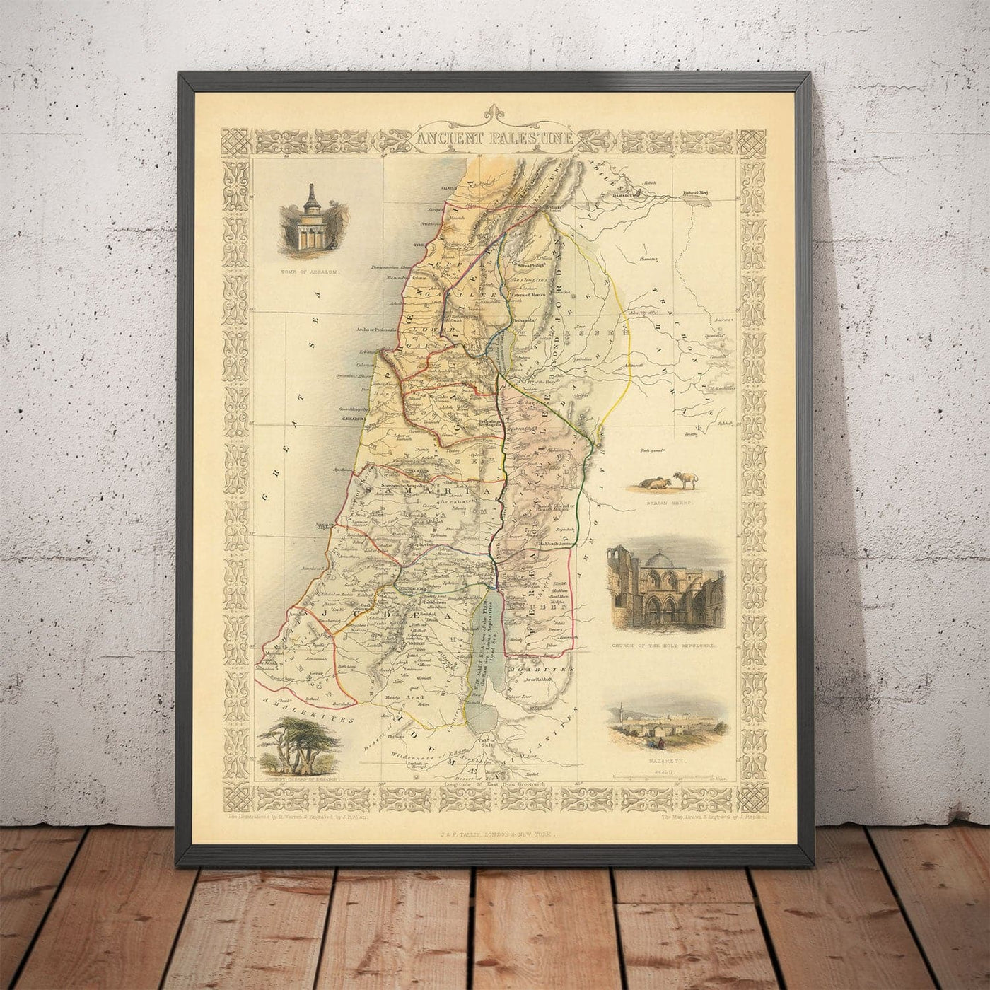 Alte Karte des alten Palästinas im Jahr 1851 - Heiliges Land, Kanaan, Jerusalem, Judea, Samaria, Galiläa, Israel, West-Bank, Gaza