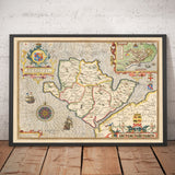Mappa antica di Anglesey Galles, 1611 di John Speed - Holyhead, Llanfairpwllgwyngyll, Bangor 