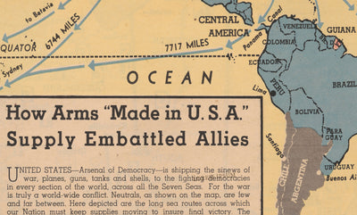 Armas aliadas "Made in the USA", 1942 - Antiguo mapa de propaganda de la Segunda Guerra Mundial