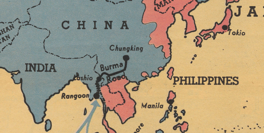 Armas aliadas "Made in the USA", 1942 - Antiguo mapa de propaganda de la Segunda Guerra Mundial