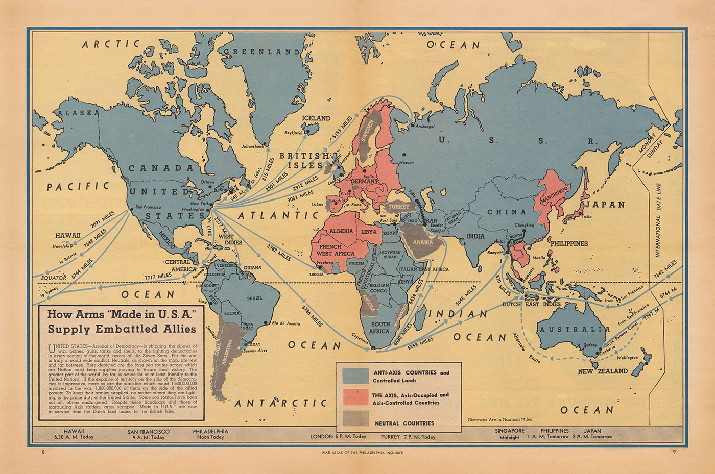 Armas aliadas "Made in the USA", 1942 - Antiguo mapa de propaganda de la Segunda Guerra Mundial