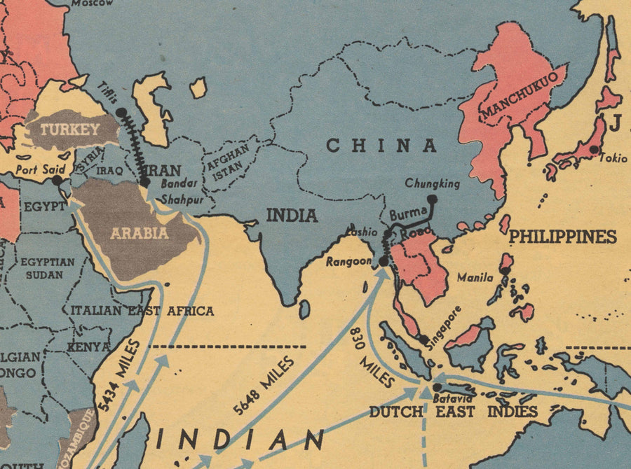 Armas aliadas "Made in the USA", 1942 - Antiguo mapa de propaganda de la Segunda Guerra Mundial