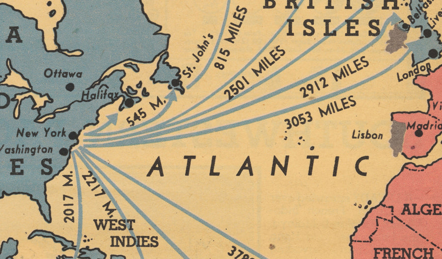 Armas aliadas "Made in the USA", 1942 - Antiguo mapa de propaganda de la Segunda Guerra Mundial