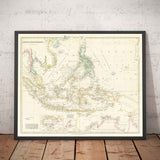 Mappa antica dell'arcipelago malese e delle Indie orientali di Arrowsmith, 1859 - Asia sudorientale, Filippine, isole, stretti, Singapore 