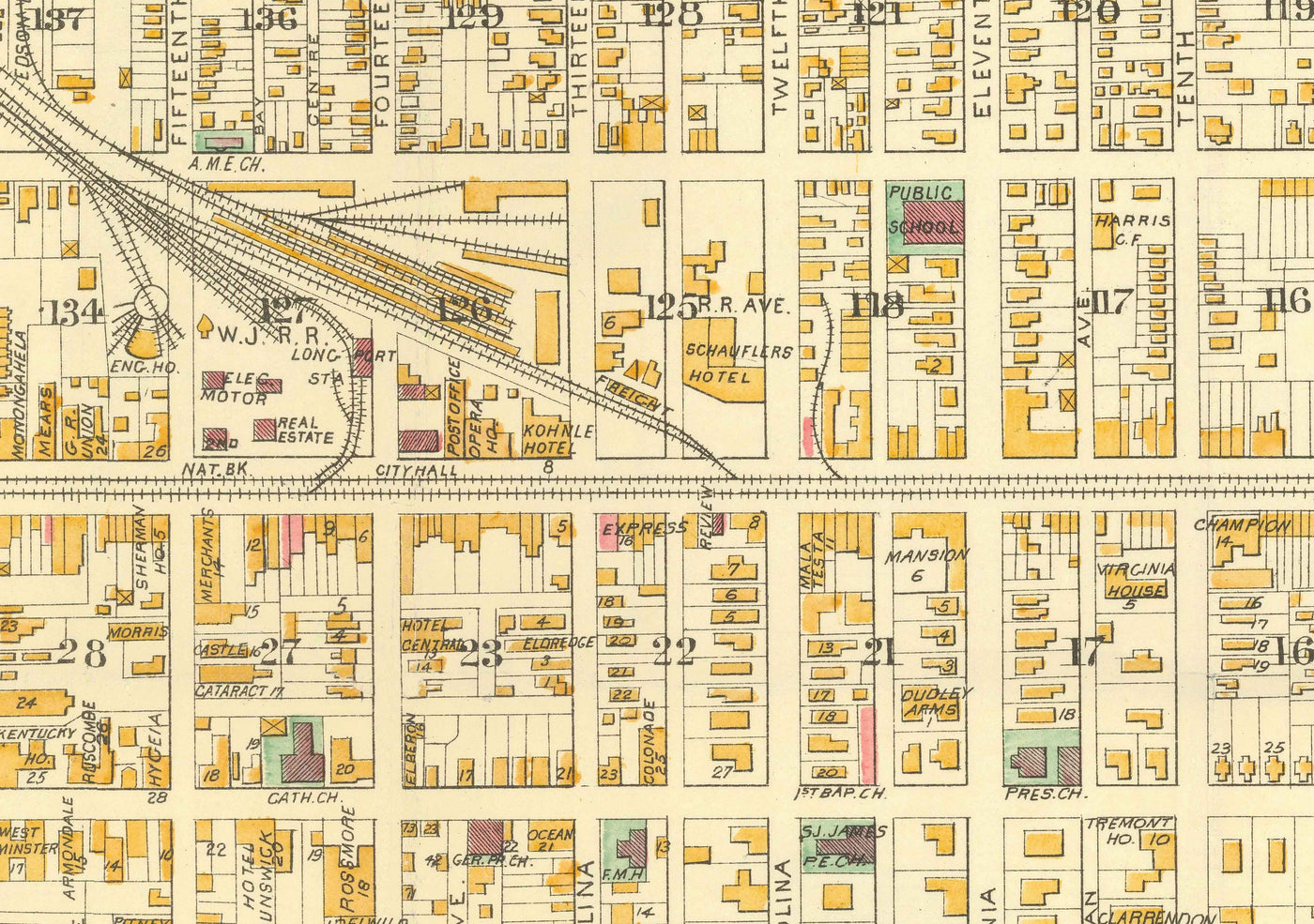 Mapa antiguo de Atlantic City, Nueva Jersey, en 1891 por AY Lee - Boardwalk, Pacific, Baltic, Atlantic, Delaware Avenue
