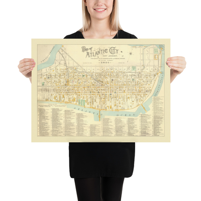 Mappa antica di Atlantic City, New Jersey, nel 1891 di AY Lee - Boardwalk, Pacific, Baltic, Atlantic, Delaware Avenue 