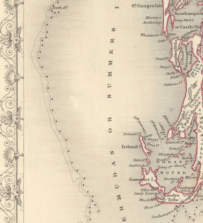 Carte ancienne des îles de l'Atlantique, 1851 par Tallis & Rapkin - Bermudes, Açores, Canaries, Ténériffe, Madère, Cap-Vert