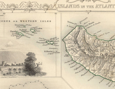 Alte Karte der Atlantischen Inseln, 1851 von Tallis & Rapkin - Bermuda, Azoren, Kanaren, Teneriffa, Madeira, Kap Verde