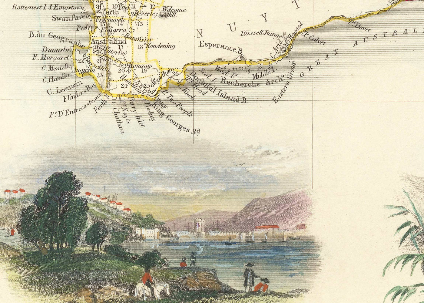 Alte Karte von Australien und Tasmanien, 1851, von Tallis & Rapkin - Sydney, Melbourne, Perth
