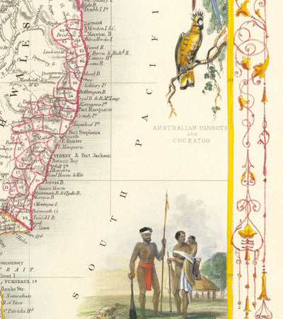 Antiguo mapa de Australia y Tasmania, 1851, por Tallis & Rapkin - Sydney, Melbourne, Perth