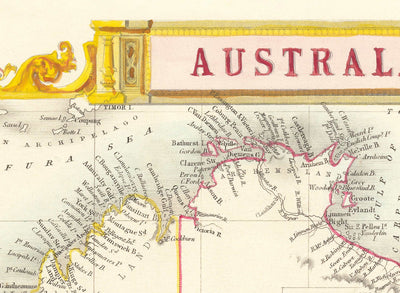 Alte Karte von Australien und Tasmanien, 1851, von Tallis & Rapkin - Sydney, Melbourne, Perth